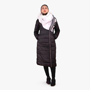 casual asian woman standing 3d model