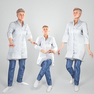 Animated medical doctor female: walking, sitting, working 141