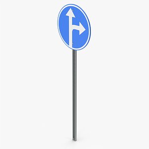 3D Turn Right Or Straight Ahead Road Sign model