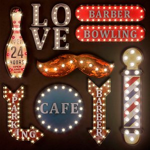 3D lighted metal sign set model
