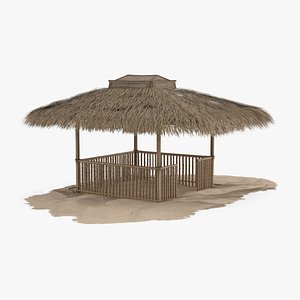 Tropical Shade Gazebo with Bamboo Railing Faded Brown model