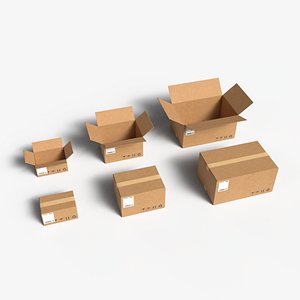 3D model Cardboard Box Set &ndash; Small, Medium, Large &#x7c; Open Closed PBR Pack