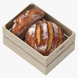 Wooden Crate With Bread Loaf 02 3D