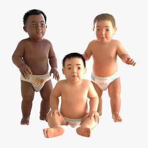3D babies african asian