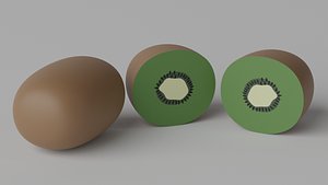 Cartoon Kiwi Fruit and Slice 3D model