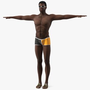 Afro American Man in Swimwear T Pose