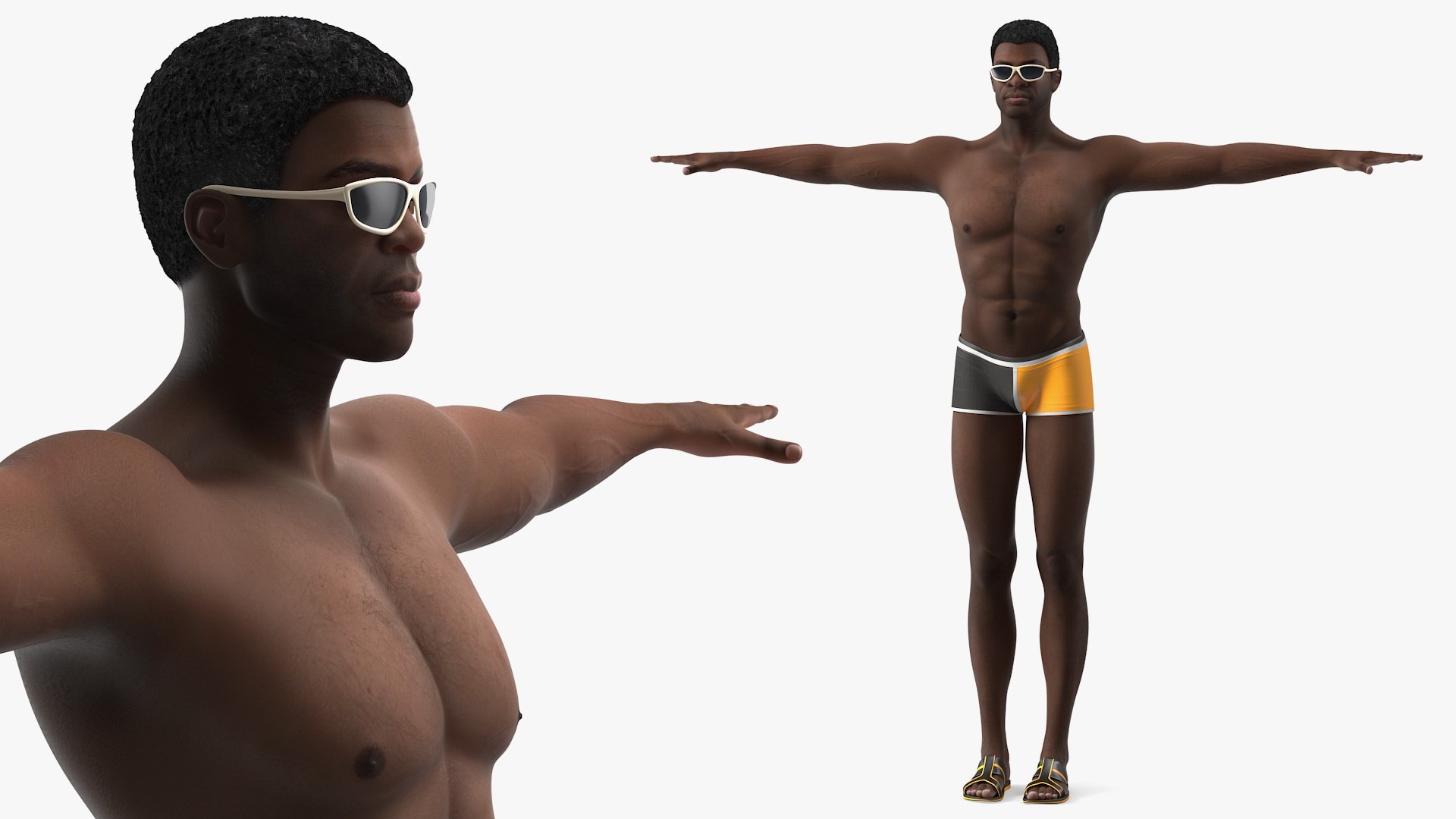 Afro American Man in Swimwear T Pose 3D model preview