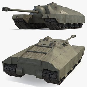 WWII Armored Artillery Vehicle Green Used Simplified 3D