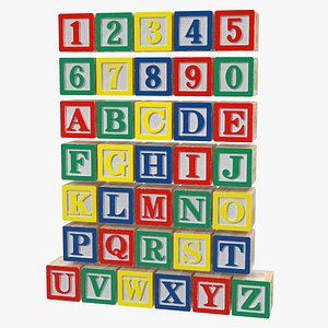 3D wooden alphabet blocks set model