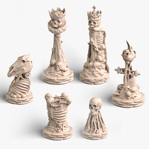 3D Skull Chess Complete Set model