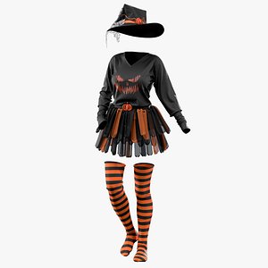 3D model female Halloween outfit with texture and smart material-vol3