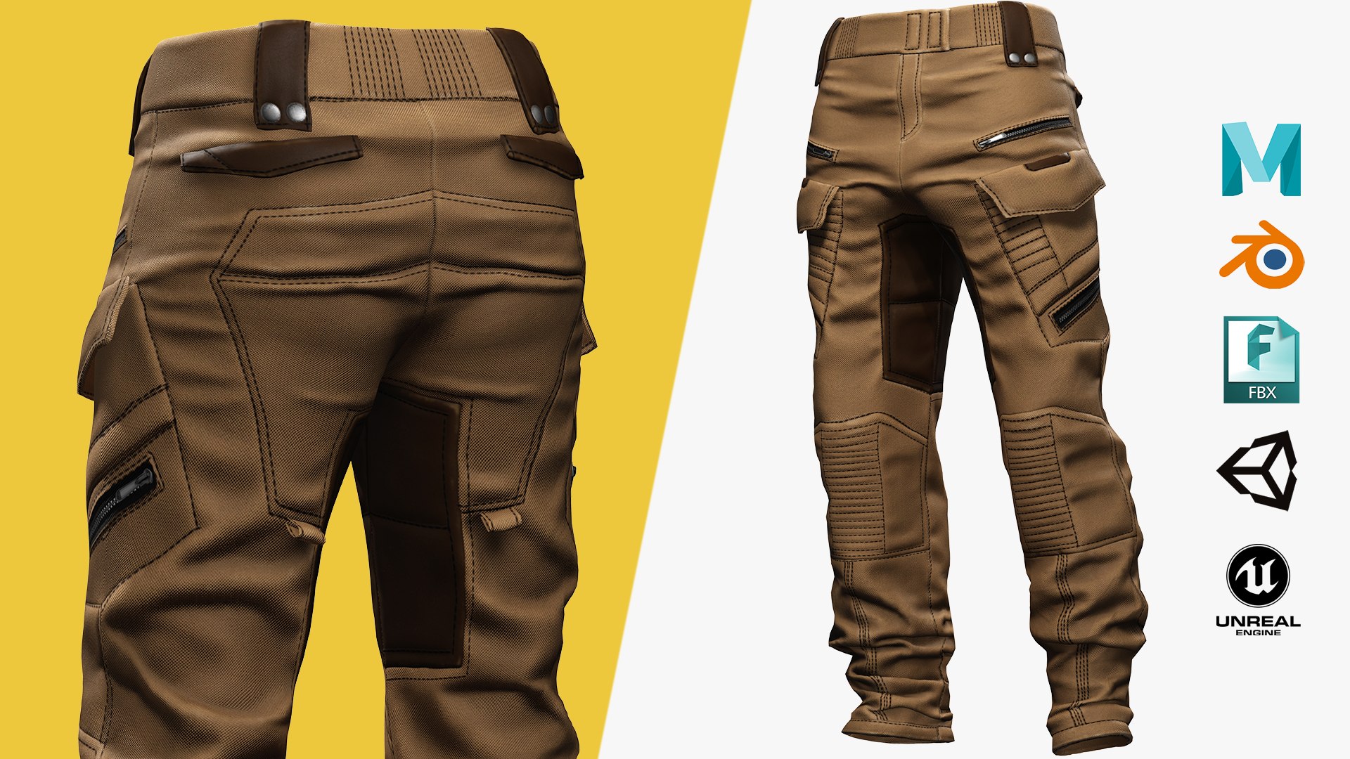 Realistic Pants 1 for Men Rigged Low-poly 3D model 3D model ...