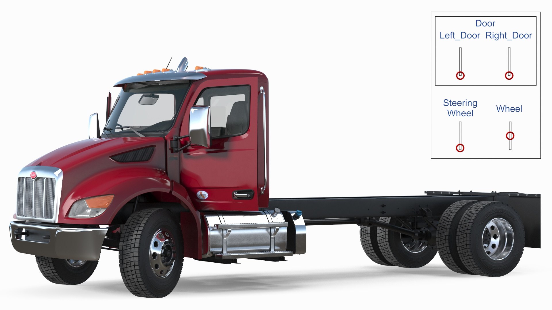 Red Truck Peterbilt 537 Rigged 3D model preview