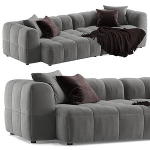 Tufted velvet sectional sofa with rounded back and modular shape