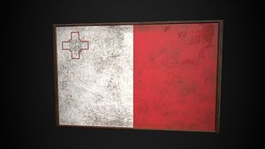3D Old Picture Frame With Malta  Flag - Game Ready PBR Low-poly 3D Model model