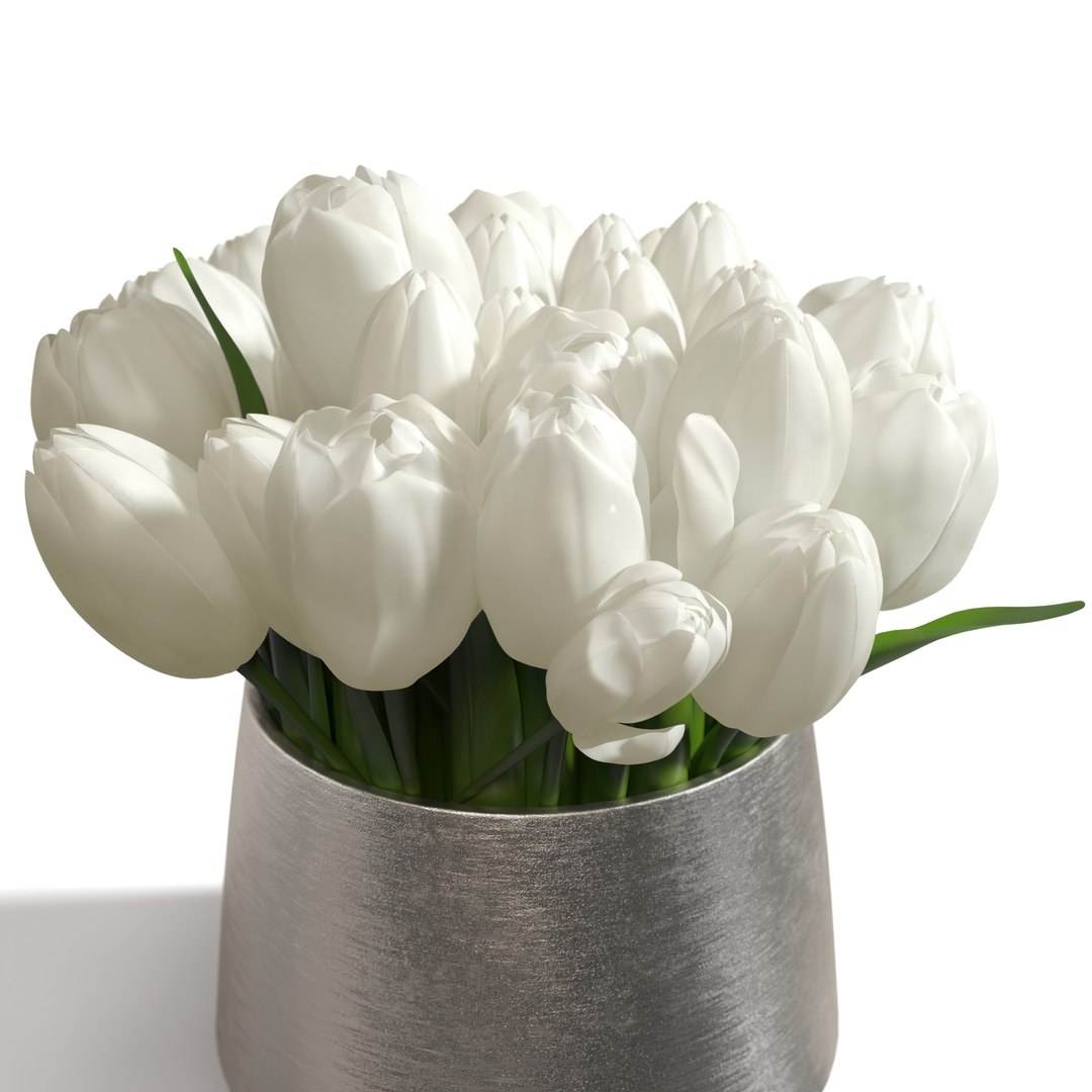 3D White Sulip In Silver Vase PBR Model - TurboSquid 2236776
