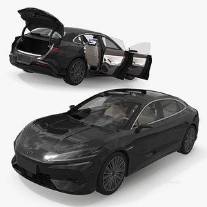 Modern Electric Fastback Sedan Black Rigged for Cinema 4D