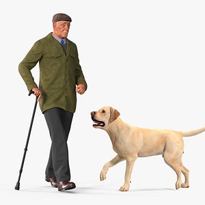 Old Man with Guide Dog Collection 3D model
