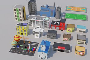 3D Cartoon City lowpoly city pack Low-poly 3D model