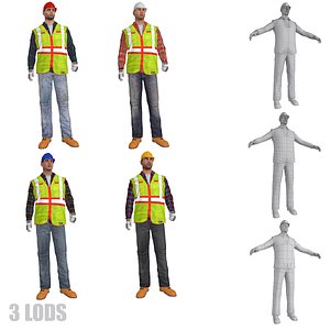 3d rigged worker lods s model