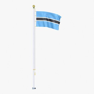 3D Botswana Flag Stand Pole Animated Loop