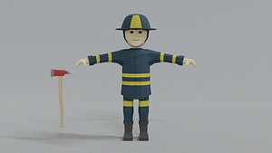 Low Poly Cartoon Firefighter