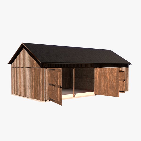 Wooden Garage for Car and Motorcycle with Small Workshop 3D