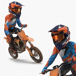 3D KTM Kids Dirt Bike Rider Mud Splashed Attack Stance