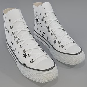 3D Basketball Leather Shoes Converse All Star White Stars and Snowflakes