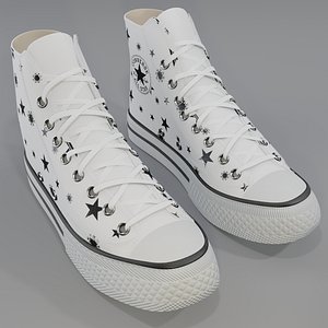 Basketball Leather Shoes Converse All Star White Stars and Snowflakes