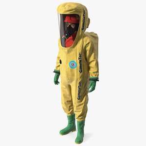3D Heavy Duty Chemical Protective Suit Standing Pose Yellow model