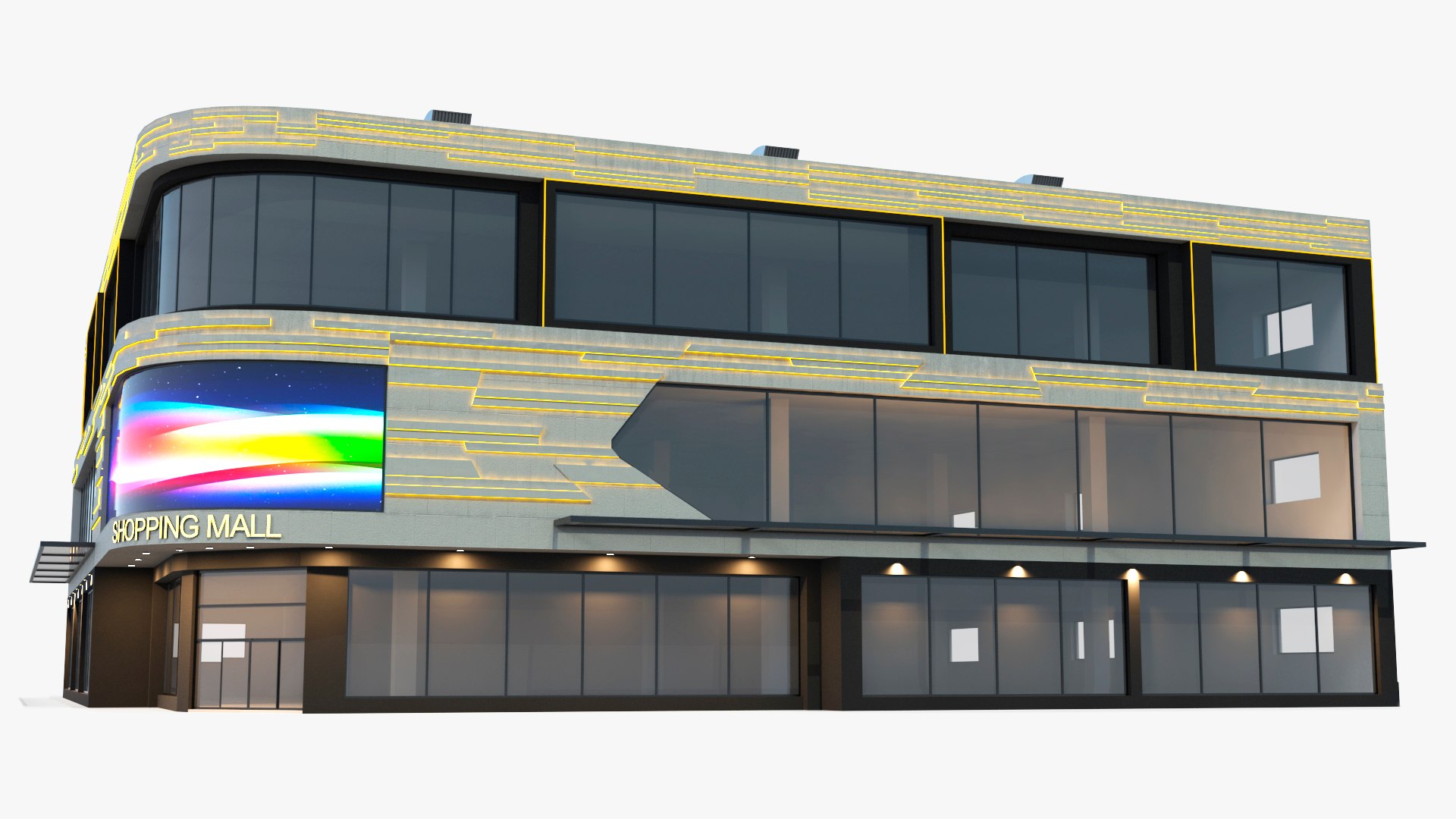 Commercial Shopping Center Night 3D model preview