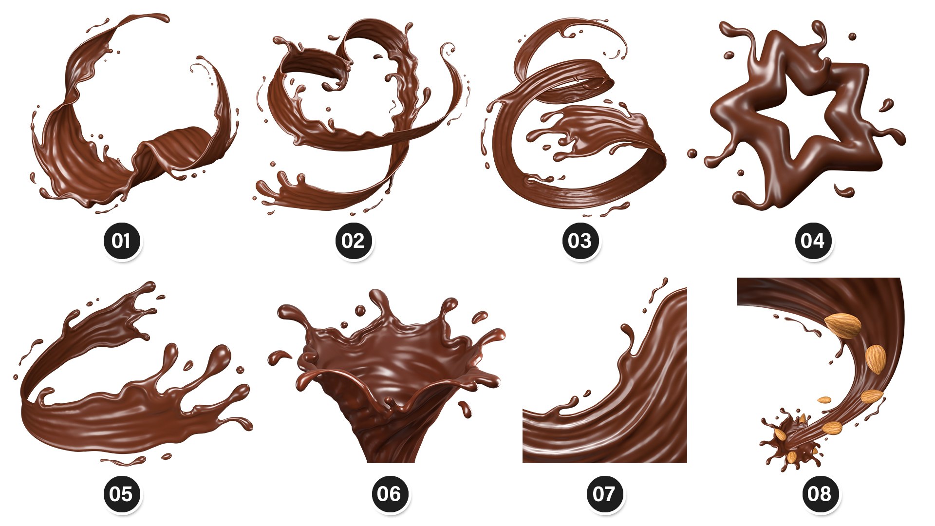 3D Splash Liquid Chocolate 34 Meshes 3D Model Collection model https://p.turbosquid.com/ts-thumb/TK/60Ovxe/Dn/preview_1/jpg/1770283313/1920x1080/fit_q87/f46ed00b62985f278e6e7b08ad14e424200b0f53/preview_1.jpg