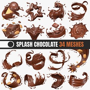 Splash Liquid Chocolate 34 Meshes 3D Model Collection