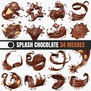 Colección de modelos 3D de 34 mallas de chocolate líquido Splash