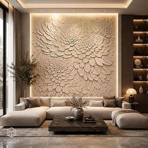 Modern Floral Chrysanthemum Decor Bas Relief Mural STL CNC 46 3D model