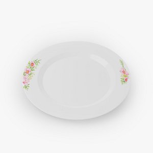Ceramic Dinner Plate with Floral Pattern and Plain PBR 3D Model 3D model