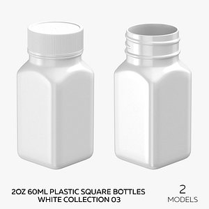 2oz 60ml Plastic Square Bottles White Collection 03 - 2 models 3D
