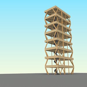3D Middle-rise wooden building model