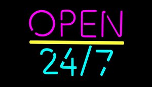 open 24 7 neon sign