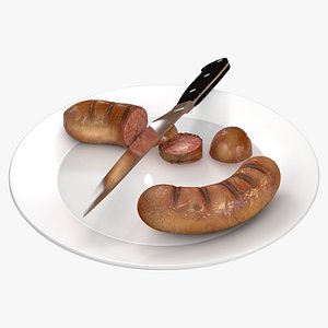 Fry sausage and kitchen knife