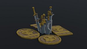 3D model Low-poly cartoon sword and shileds kit