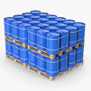 Stack Of Blue Barrels On Pallets