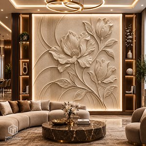 3D Modern Floral wall panel Decor Bas Relief Mural STL CNC 63