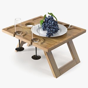 Picnic Wine Table with Glasses and Grapes