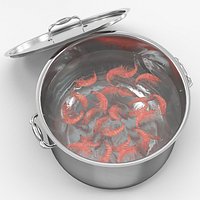 Boiled Shrimp in Stainless Steel Stockpot