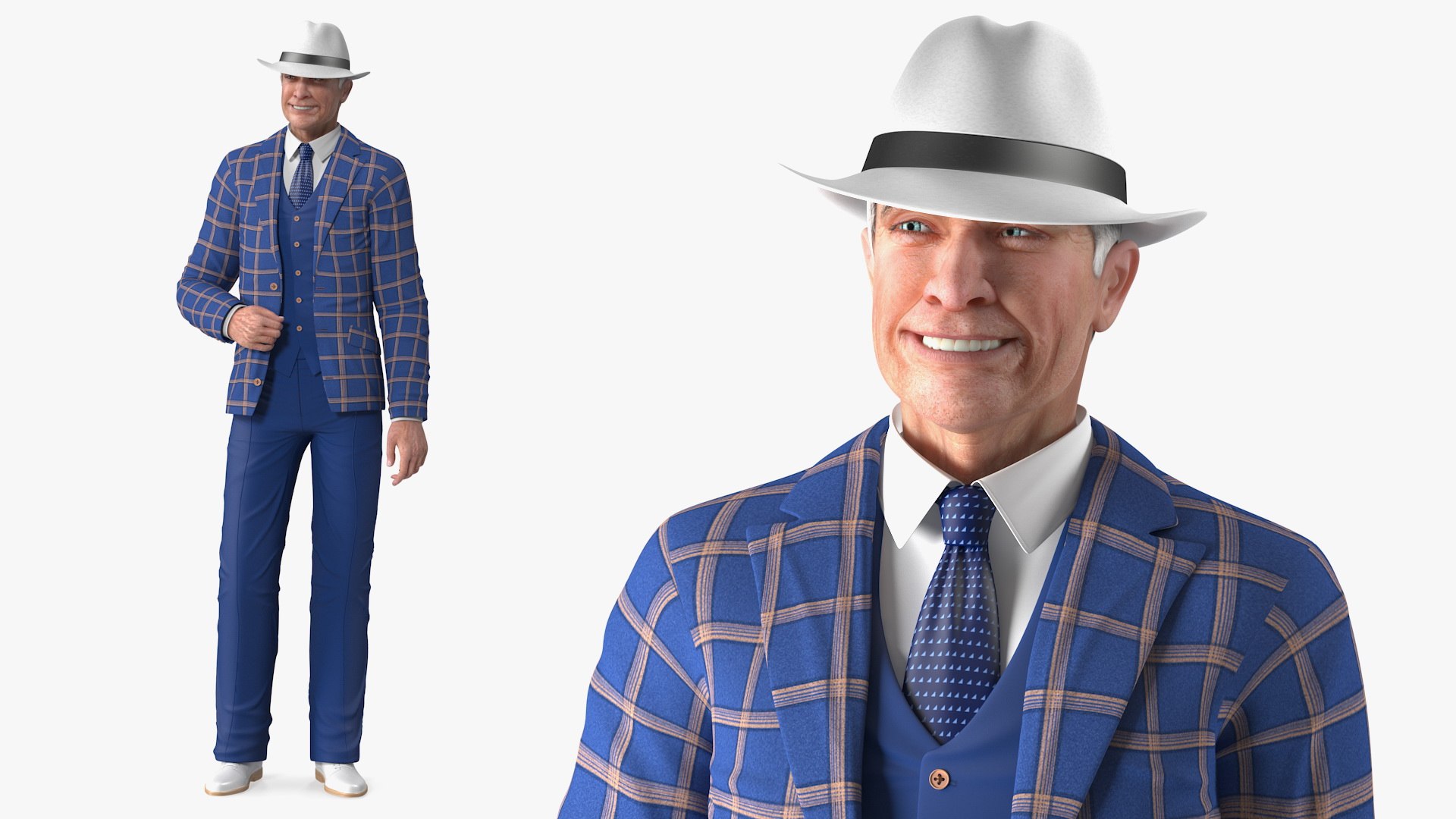 Elderly Man Leisure Suit Standing Pose 3D model preview