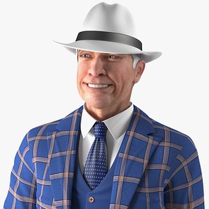 Elderly Man Leisure Suit Standing Pose