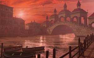 fantasy river bridge 3D model