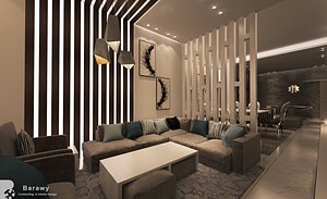 3D model contemporary living room reception